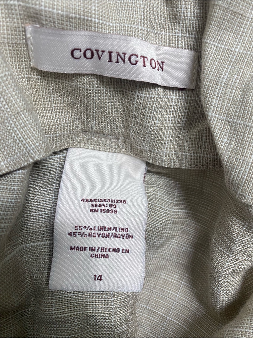 Vintage Y2K Sears Covington Linen Blend Flowy Boho Midi A-Line Beige 14 New - Picture 11 of 12